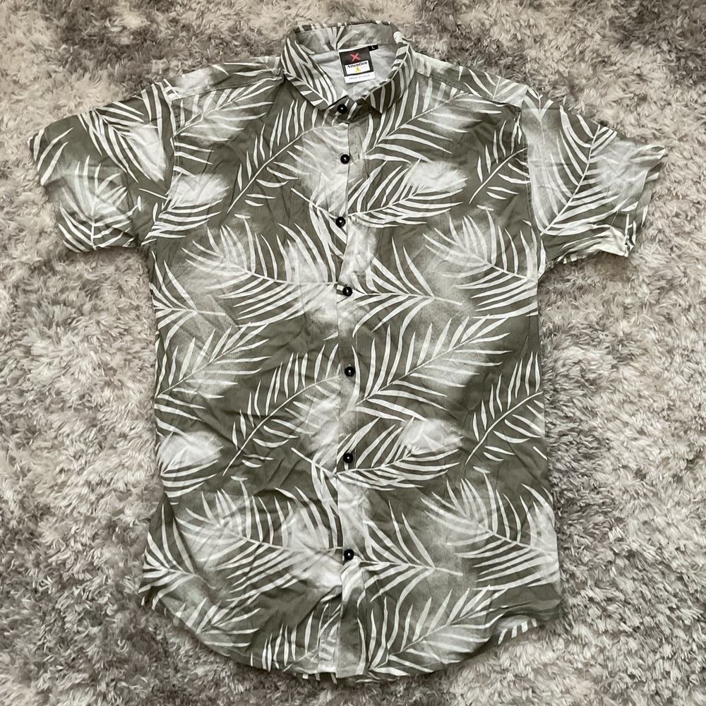 Attention Olive Leaf Print Casual Shirt and shorts